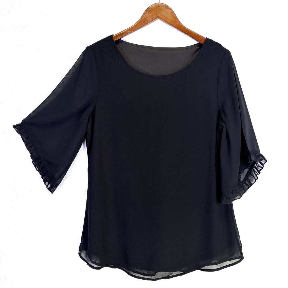 Woman's Sheer Blouse Size M Black Whimsigoth Dark Romantic Career Staple Office